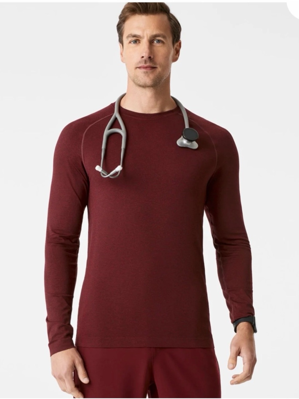 Figs under scrub Men's Long-Sleeve Crew Neck Shirt in Wine size XL